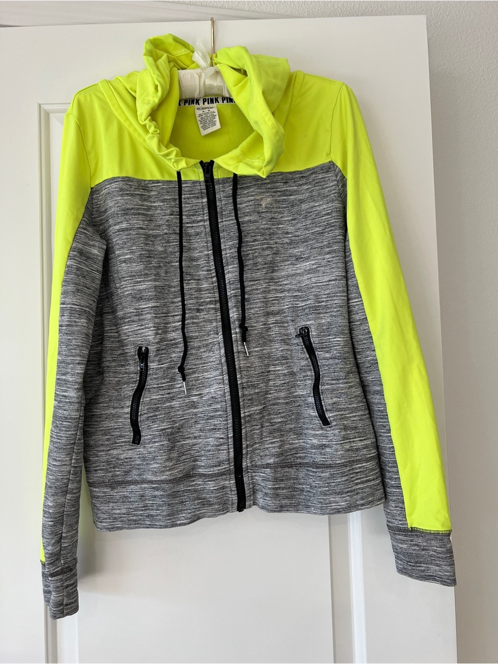 Victoria's Secret PINK Neon Yellow & Heather Gray Hoodie